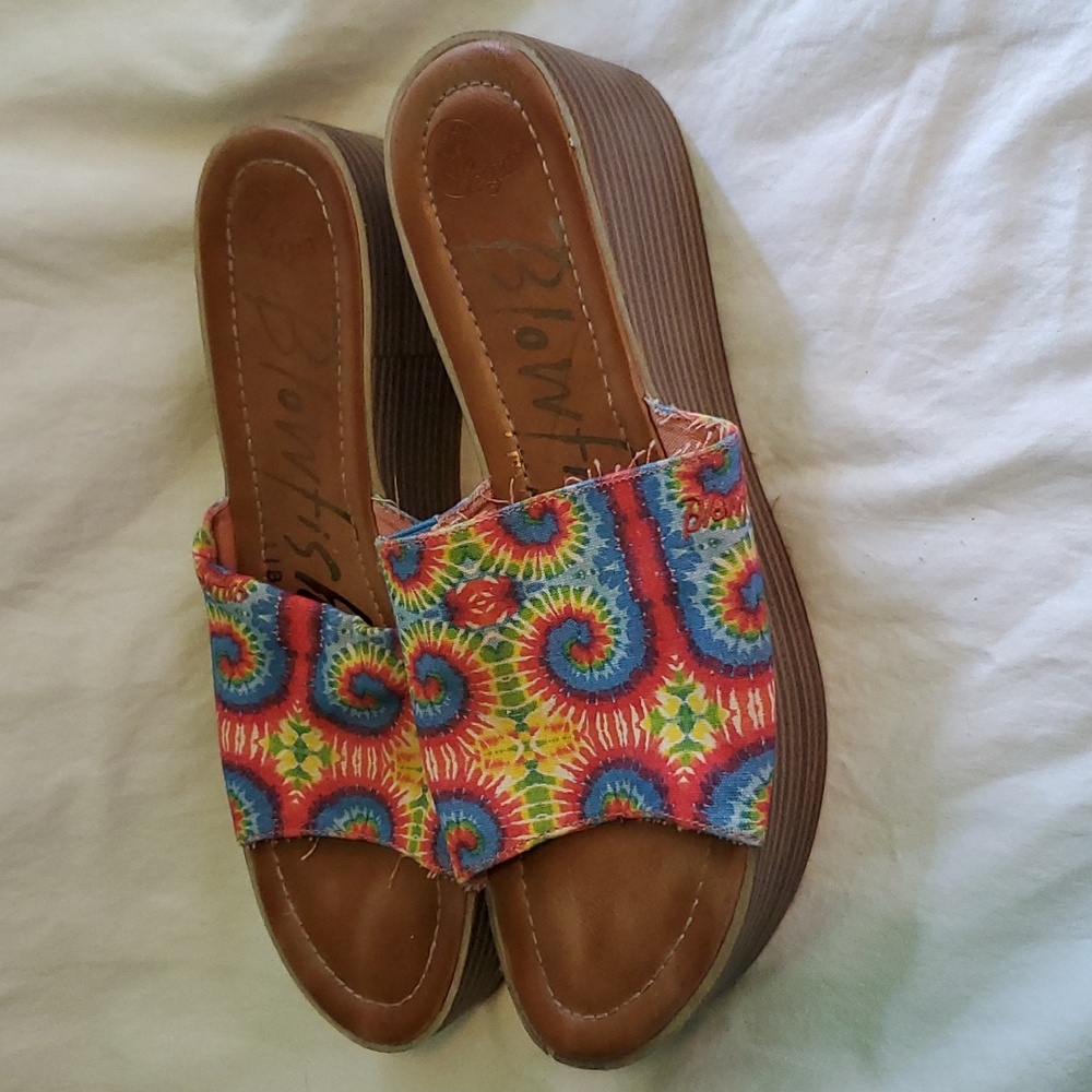 Blowfish Red and Blue Slide Sandals